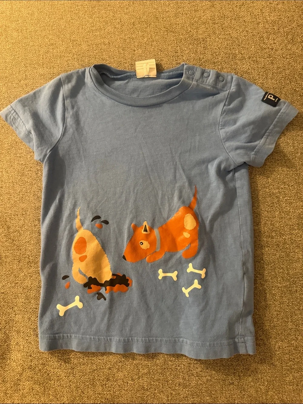 Polarn O. Pyret Light Blue Kids Tee with Orange Dog Print